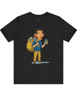 playful village character t shirt | humorous cartoon tee with mischievous charm | quirky illustrated pullover