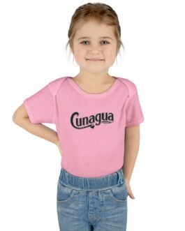 cunagua infant bodysuit | minimal baby one piece with branded script logo | soft airlume cotton jersey