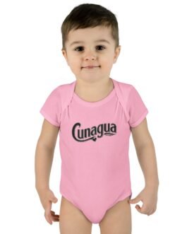 cunagua infant bodysuit | minimal baby one piece with branded script logo | soft airlume cotton jersey