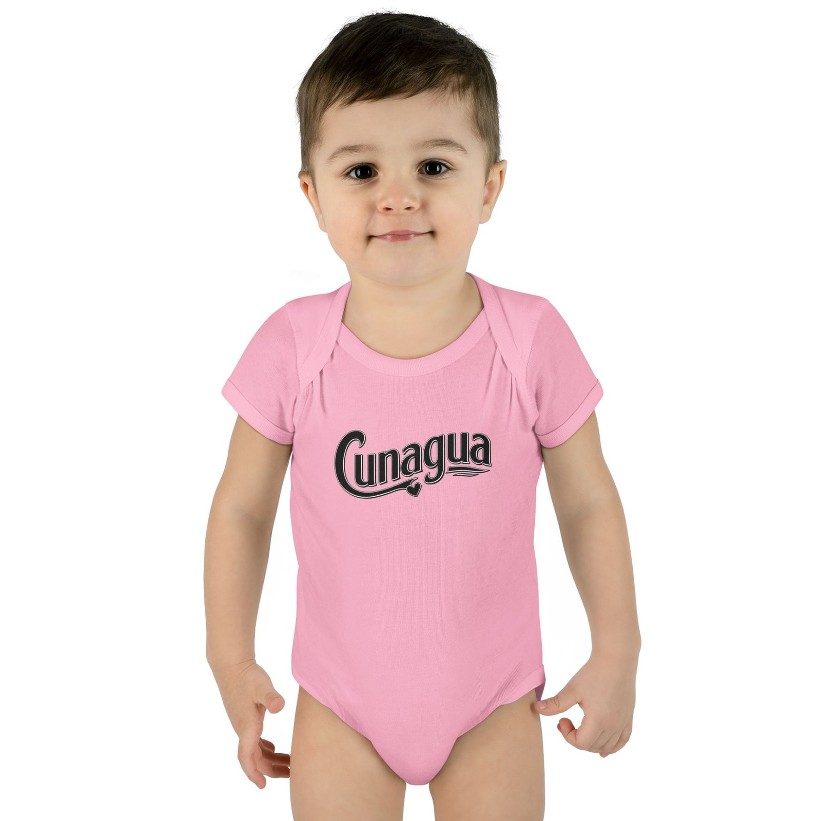 cunagua infant bodysuit | minimal baby one piece with branded script logo | soft airlume cotton jersey