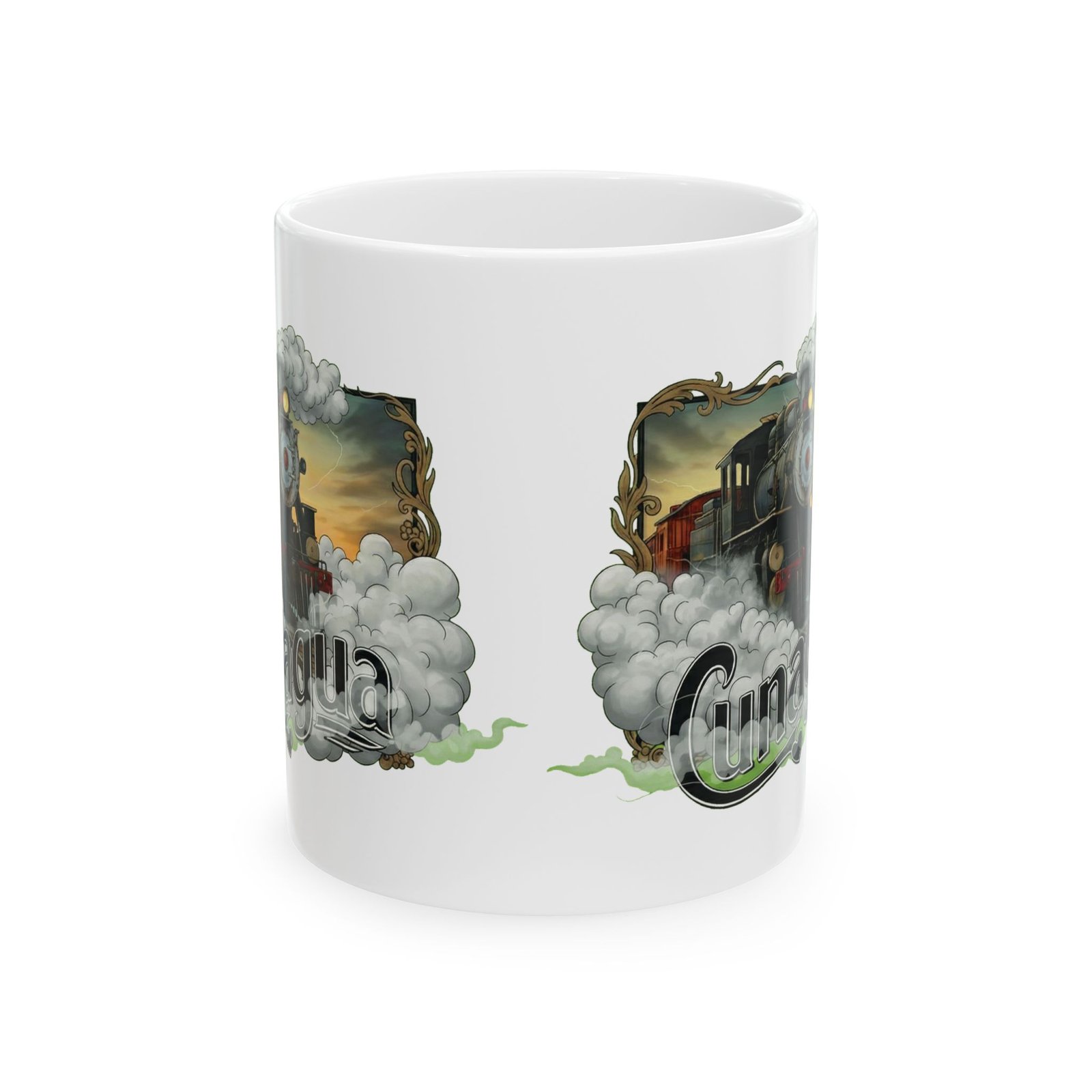 taza de cerámica tren de vapor vintage (11 oz, 15 oz)