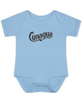 cunagua infant bodysuit | minimal baby one piece with branded script logo | soft airlume cotton jersey