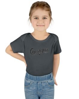 cunagua infant bodysuit | minimal baby one piece with branded script logo | soft airlume cotton jersey