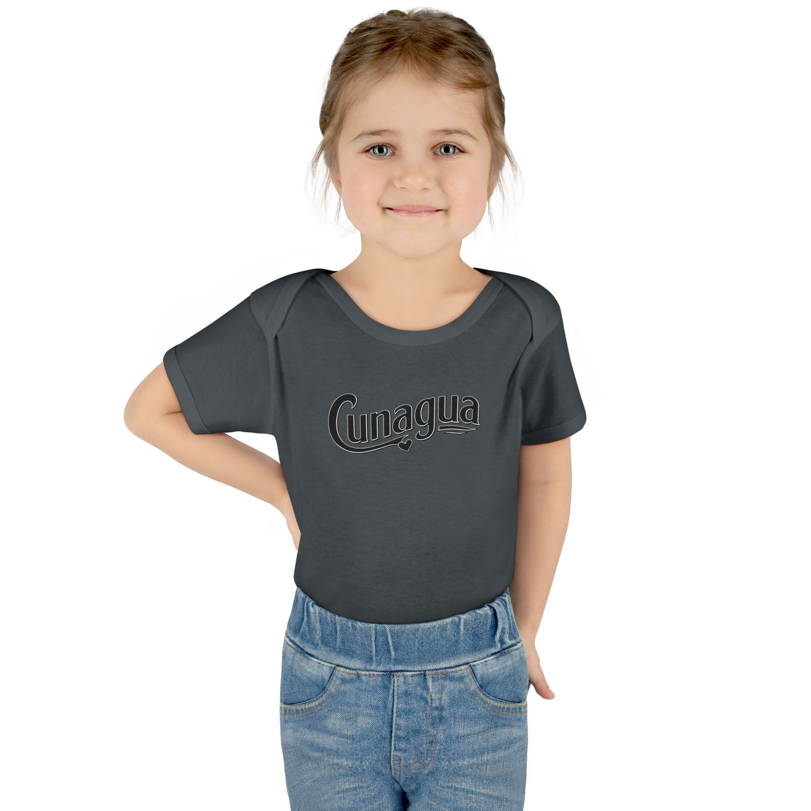 cunagua infant bodysuit | minimal baby one piece with branded script logo | soft airlume cotton jersey