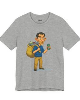 playful village character t shirt | humorous cartoon tee with mischievous charm | quirky illustrated pullover