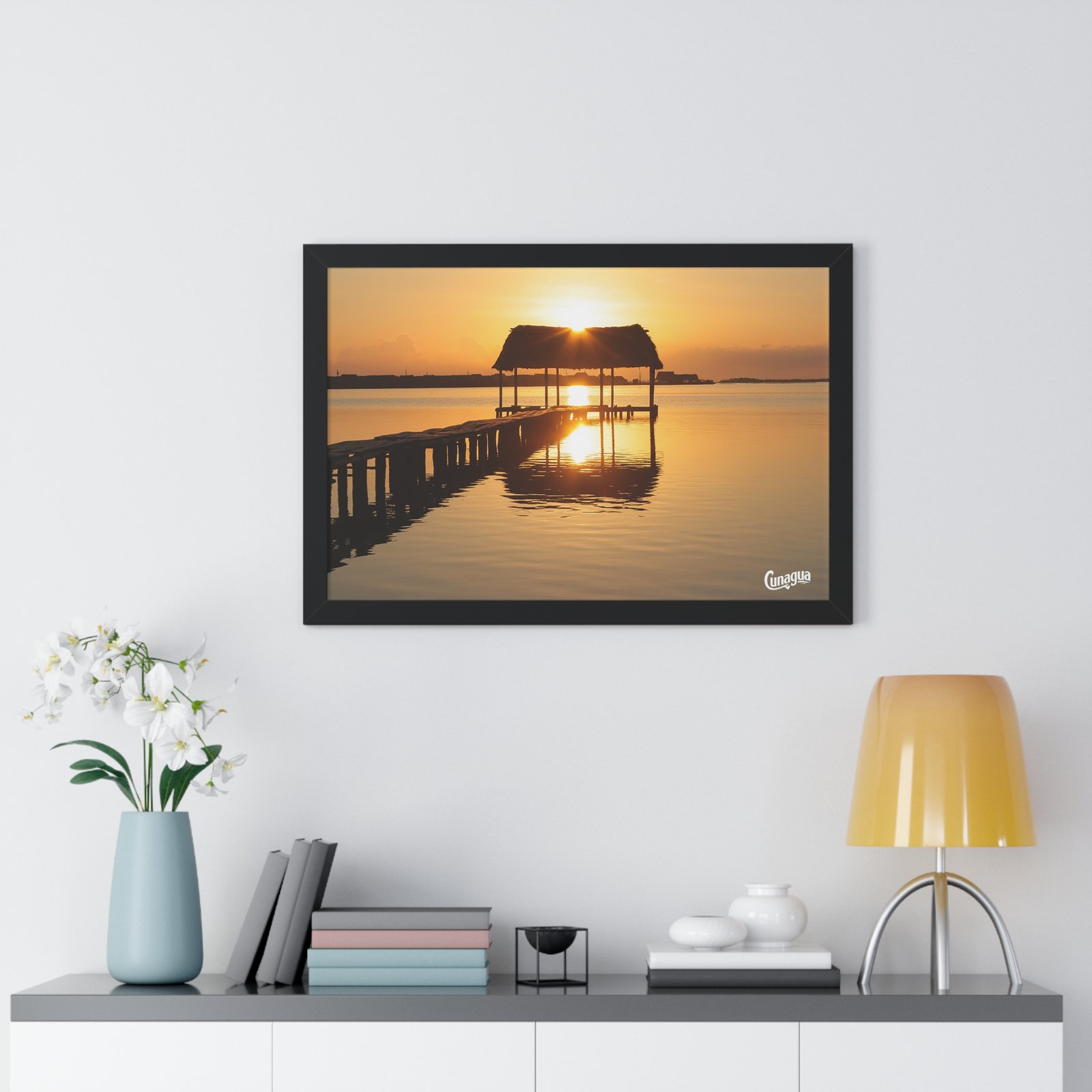 póster atardecer en el muelle de cunagua