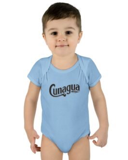 cunagua infant bodysuit | minimal baby one piece with branded script logo | soft airlume cotton jersey