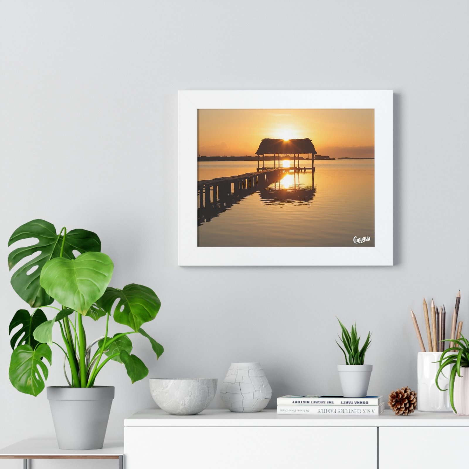 póster atardecer en el muelle de cunagua