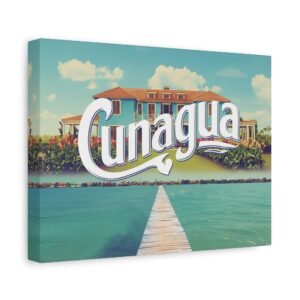 cuadro en lienzo mate “cunagua” | casa tropical al atardecer | arte de pared estilo vintage