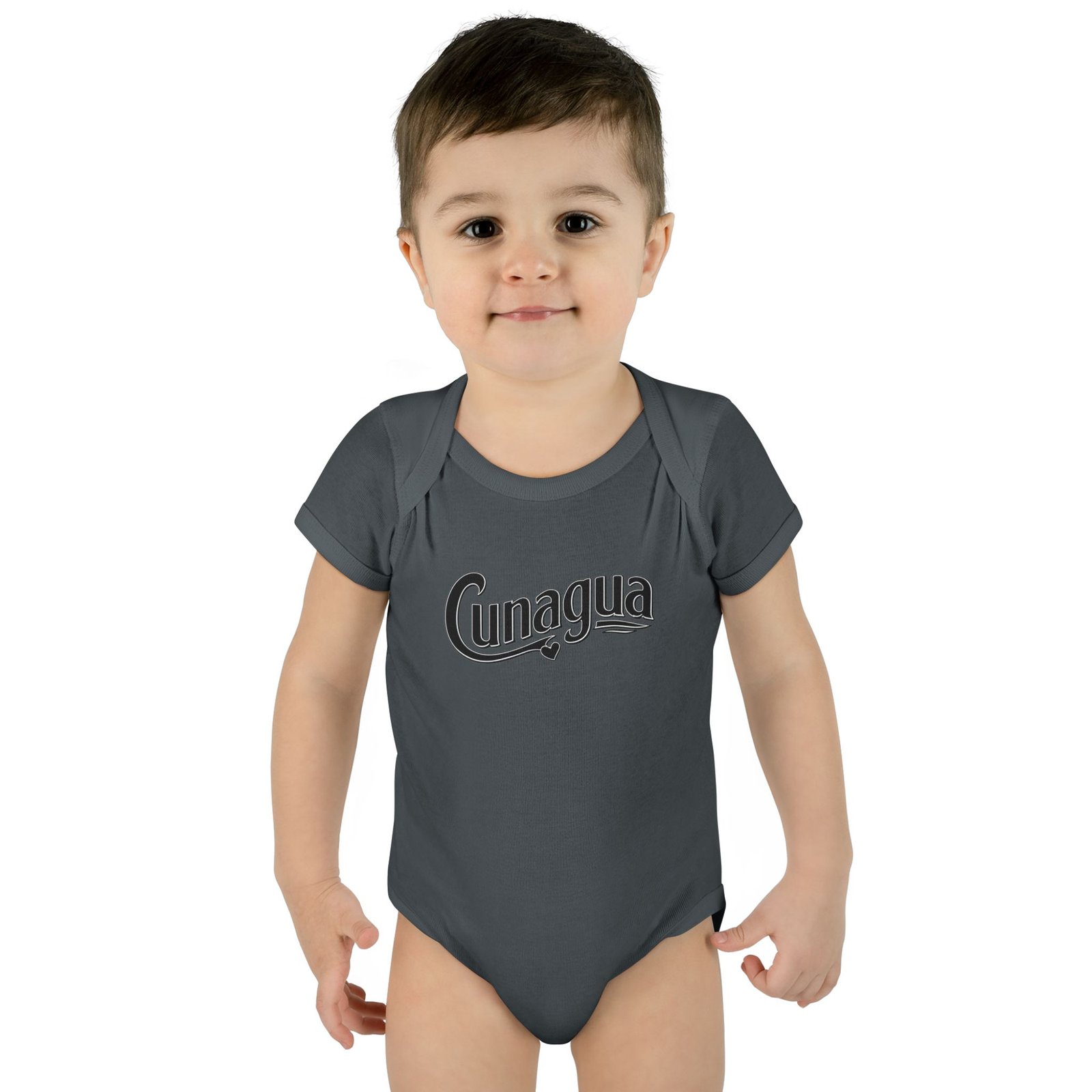 cunagua infant bodysuit | minimal baby one piece with branded script logo | soft airlume cotton jersey
