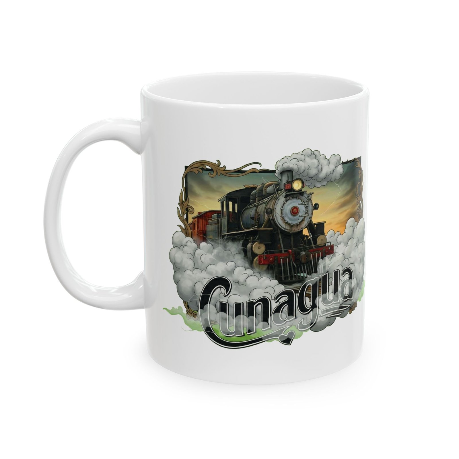 taza de cerámica tren de vapor vintage (11 oz, 15 oz)