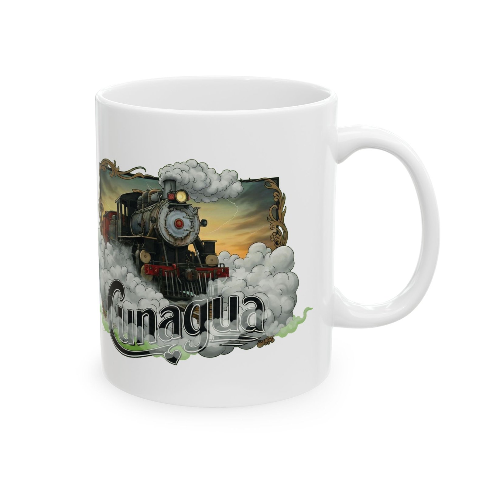 taza de cerámica tren de vapor vintage (11 oz, 15 oz)