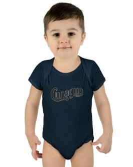 cunagua infant bodysuit | minimal baby one piece with branded script logo | soft airlume cotton jersey