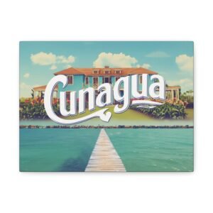 cuadro en lienzo mate “cunagua” | casa tropical al atardecer | arte de pared estilo vintage
