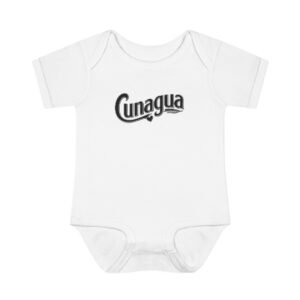 cunagua infant bodysuit | minimal baby one piece with branded script logo | soft airlume cotton jersey