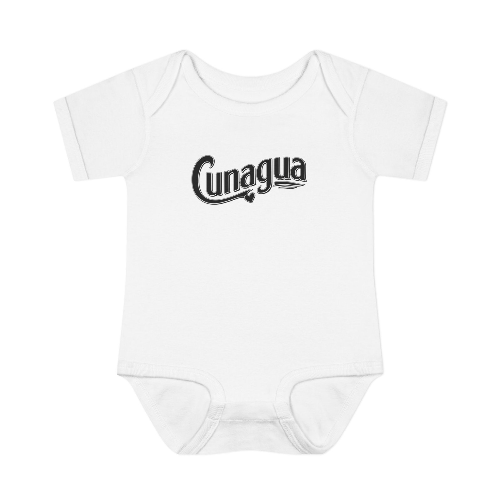 cunagua infant bodysuit | minimal baby one piece with branded script logo | soft airlume cotton jersey