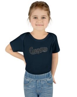 cunagua infant bodysuit | minimal baby one piece with branded script logo | soft airlume cotton jersey