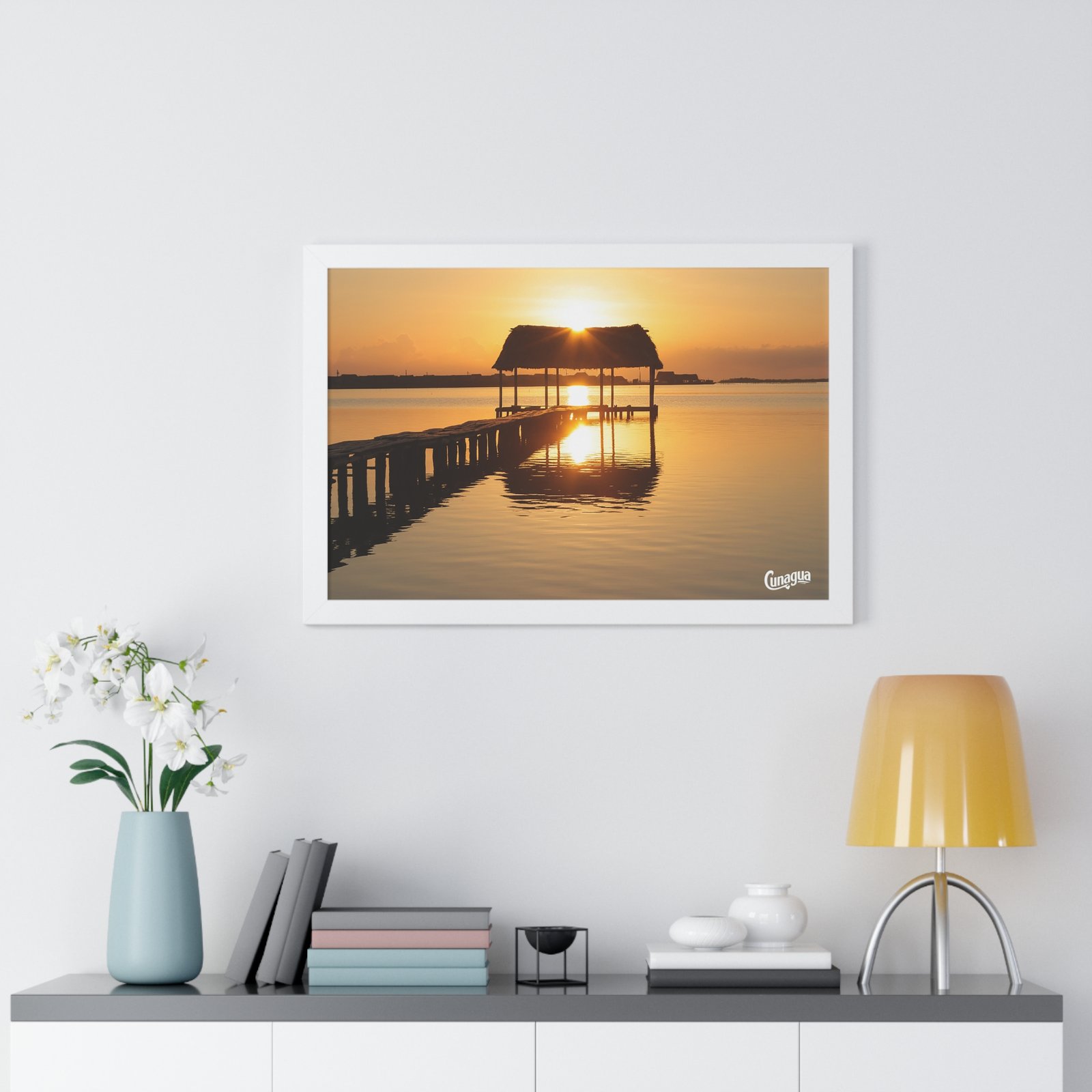 póster atardecer en el muelle de cunagua