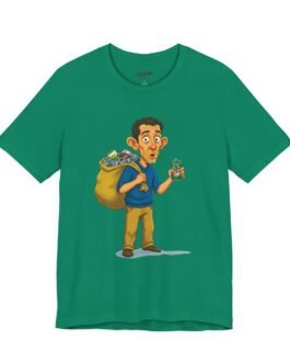 playful village character t shirt | humorous cartoon tee with mischievous charm | quirky illustrated pullover