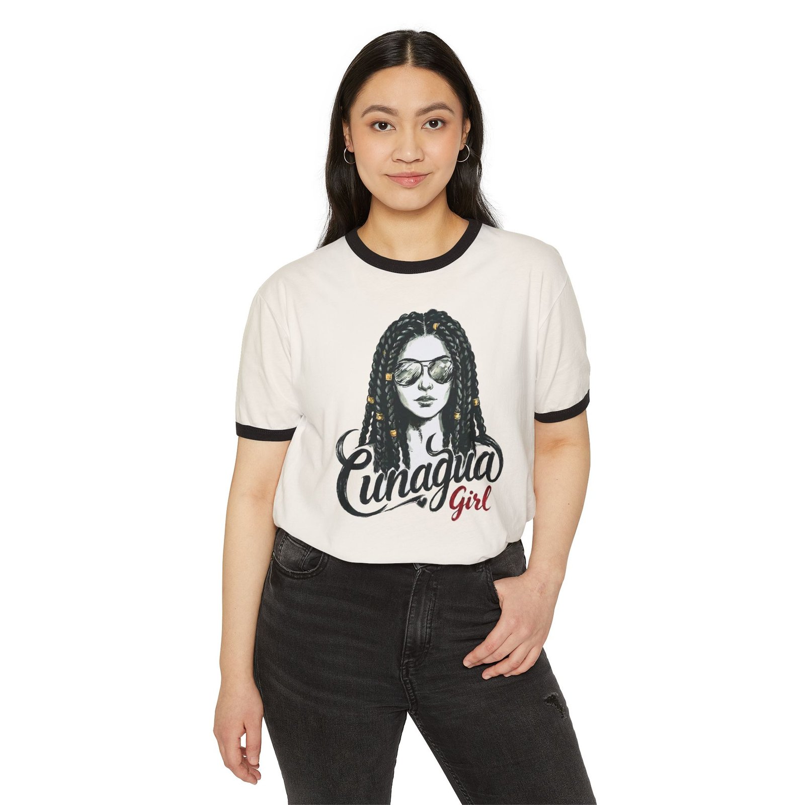 camiseta ringer «cunagua girl» — edición trenzas latinas