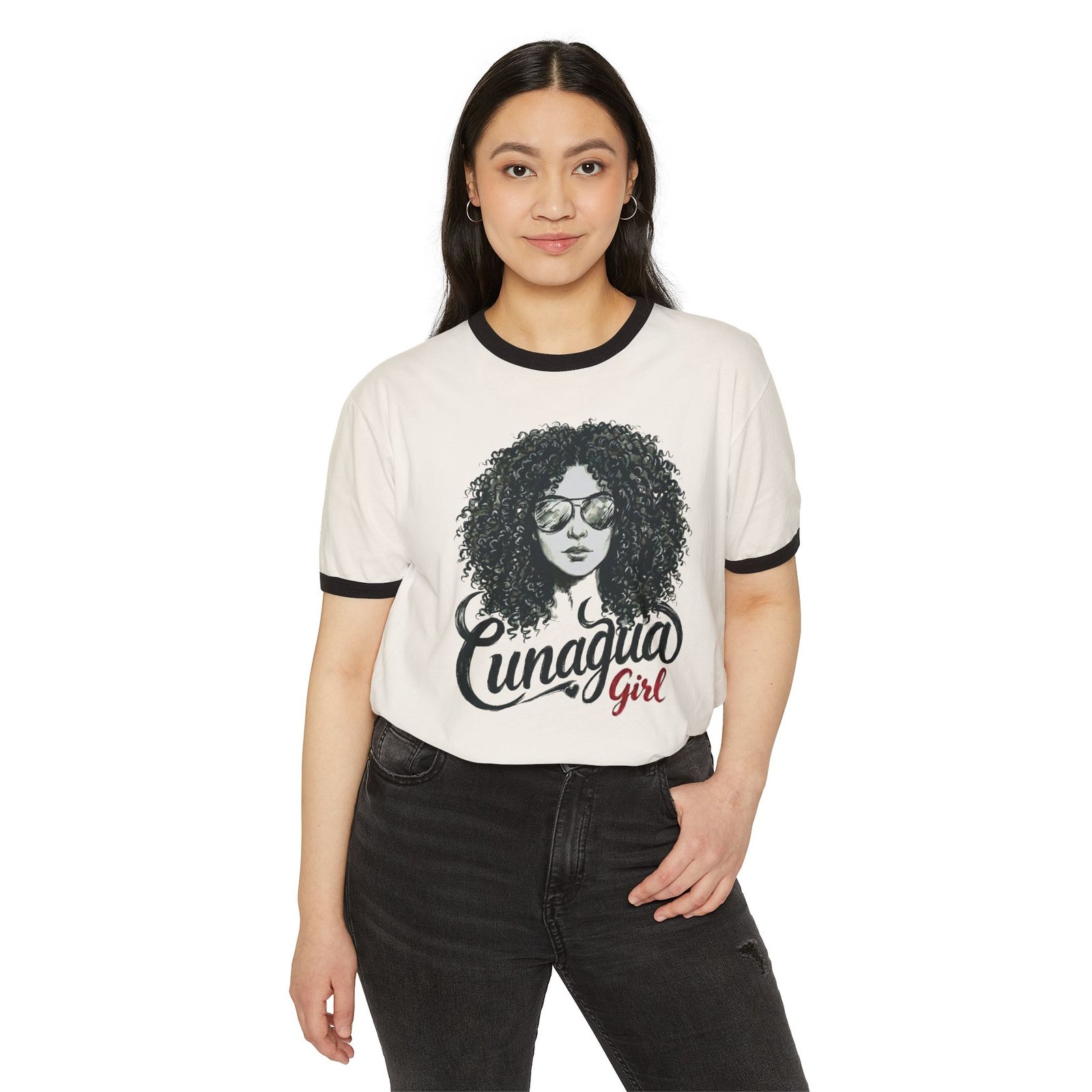 camiseta ringer «cunagua girl» — edición rizos casual