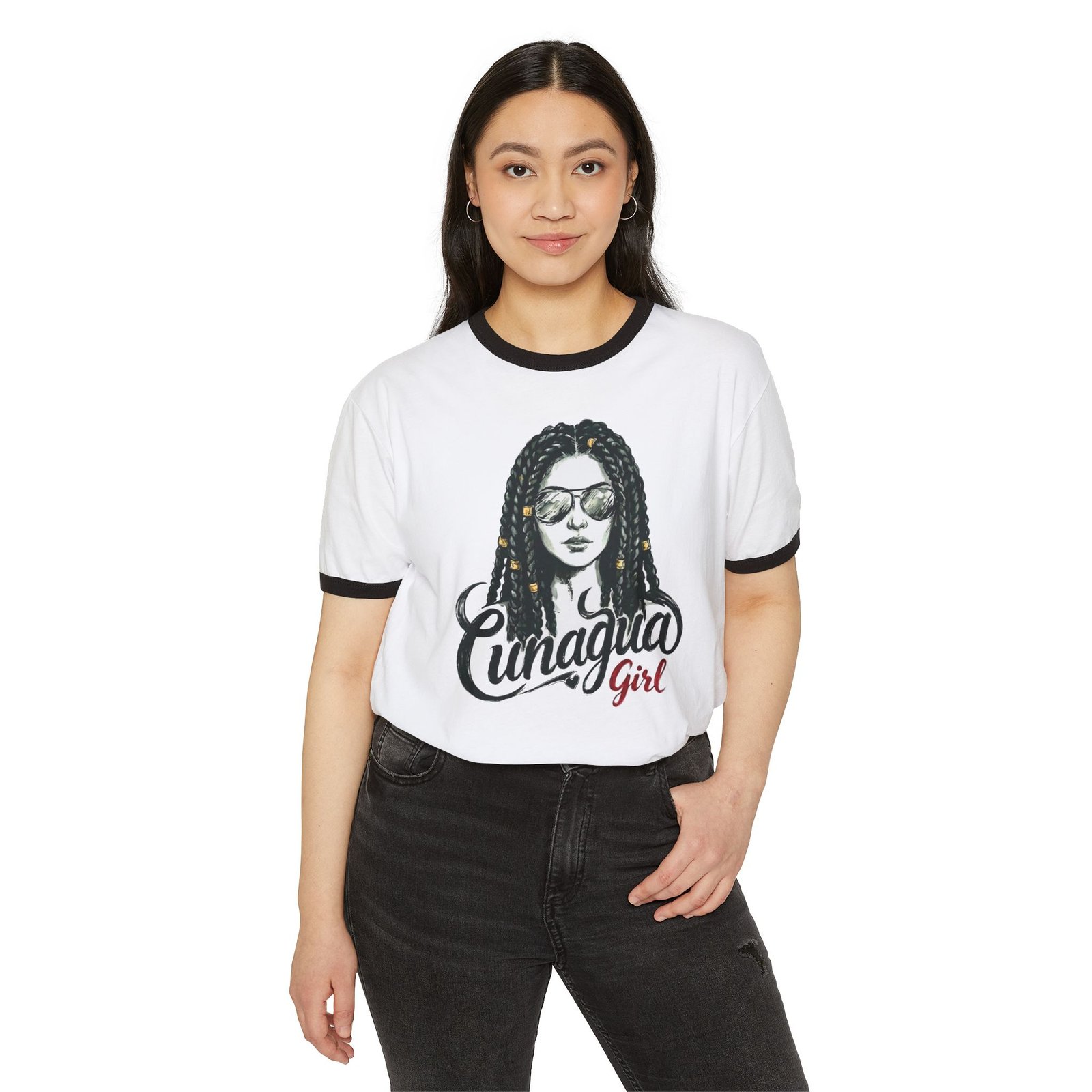 camiseta ringer «cunagua girl» — edición trenzas latinas